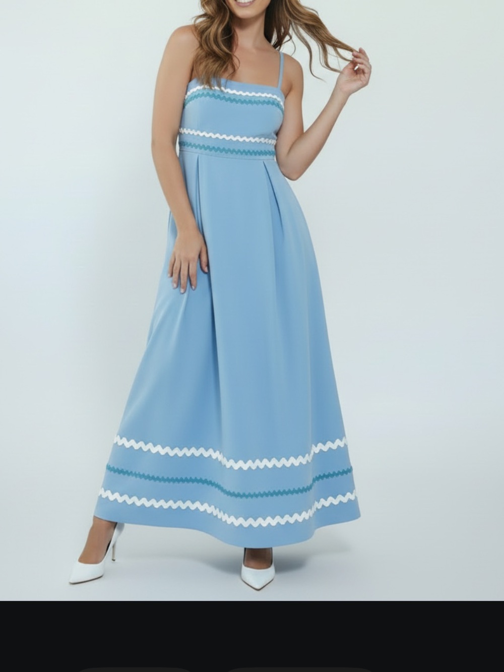 Light Blue Maxi Dress with White Trim